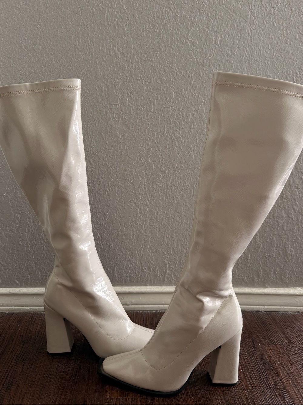 Women's Tall Cream Block-Heel Boots